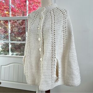 VTG Crochet Knit Handmade Cape Cloak Mock Neck Poncho With Arm Holes